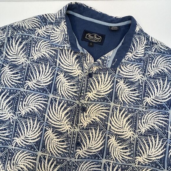 Nat Nast Shirt Mens Large Silk Blend Blue Leaf Camp Shirt Casual - Picture 1 of 13